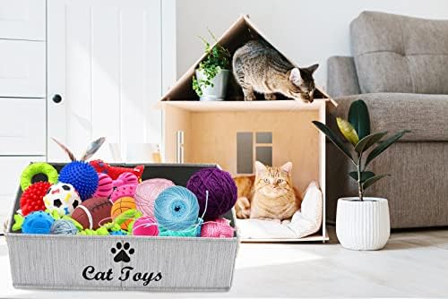 Geyecete Large cat Toys Storage Bins - Foldable Fabric Trapezoid Organizer Boxes with Weave Rope Handle, Collapsible Basket for Shelves,cat Toys,cat Apparel & Accessories(Gray-CAT)