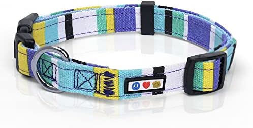 Pawtitas Pet Soft Adjustable Solid Color Nylon Puppy Dog Collar Matching Personalized Customizable Dog Collar Embroidered Customize w Pet Name & Phone Number Medium Teal White Yellow