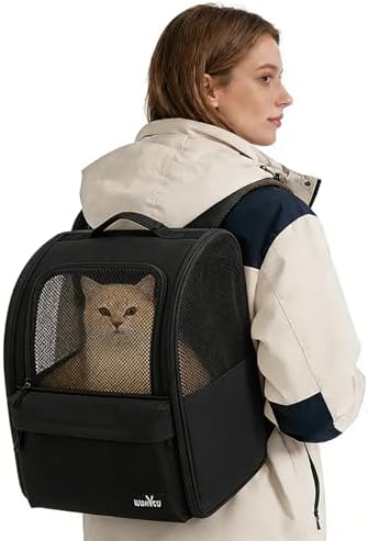 wakytu Cat Carrier Backpack,Pet Backpack Carrier for Small Cats Dogs,Black