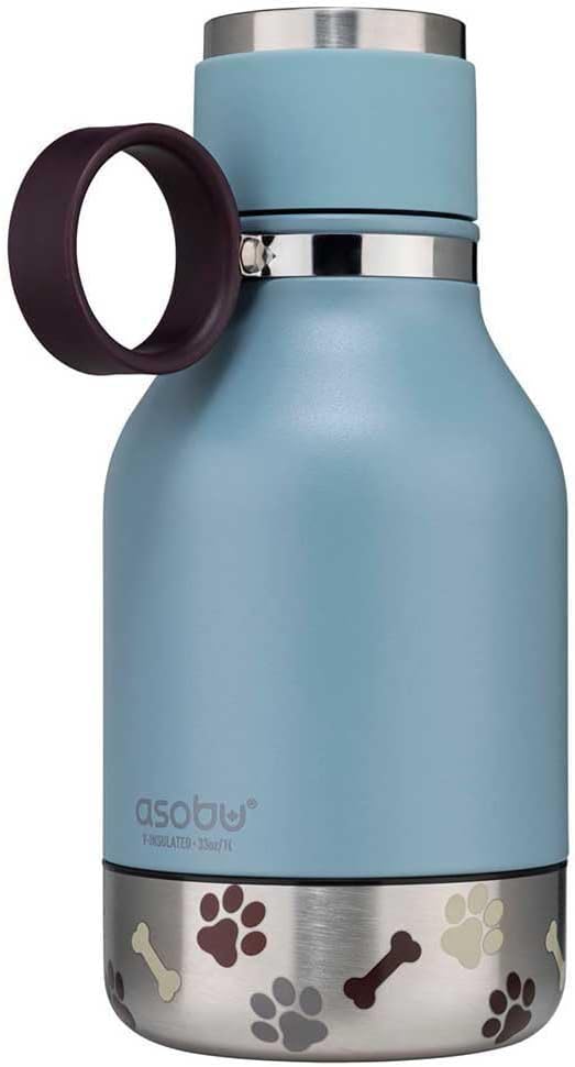 Asobu Dog Bowl Attached to Stainless Steel Insulated Travel Bottle for Human 37oz/1.1 Liter (Blue)