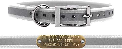 Reflective Waterproof D-Ring Dog Collar w Custom Name Tag, White