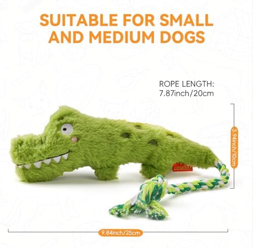 AUSCAT Plush Dog Rope Toy, Durable Squeaky Dog Toys for Puppy Small Medium Dogs (Not for Aggressive Chewers), Crocodile & Elephant & Flamingo