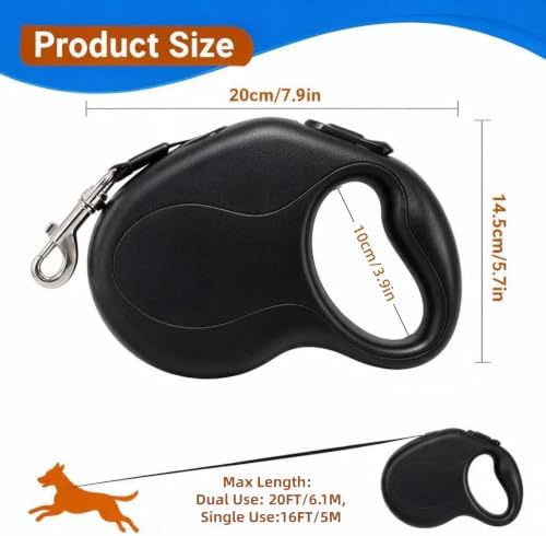 20 FT Dual Retractable Dog Leash(Up to 110 LBs Each)+Poop Bags&Holder