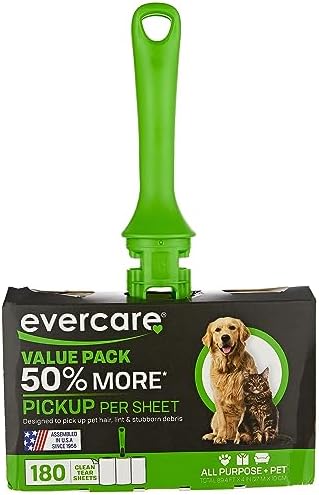 Evercare All Purpose Pet Hair Lint Roller with 2 Refills,180 Sheets –Reusable Sticky Roller for Pet Hair,Cat & Dog_Hair Remover,Lint Remover,Pet_Hair_Remover for Furniture,Clothing & Cars (Pack of 6)