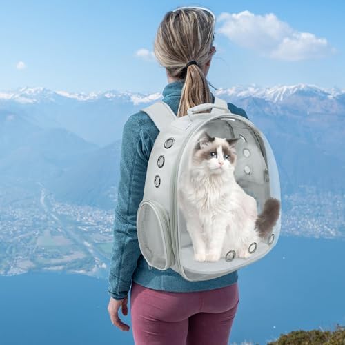Cat Backpack, Airline Approved Bubble Carrying Bag for Small Medium Dogs Cats, Space Capsule Pet Carrier Dog Hiking Backpack Travel Carrier (Grey)
