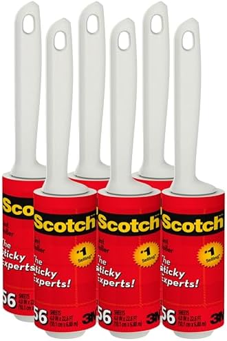 Scotch Lint Roller, 6 Pack (336 Sheets Total), 56 Easy Tear Sheets Each, 4 in x 22.6 ft, Adhesive Lint & Pet Hair Remover for Clothes, Furniture and Car