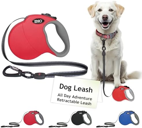 DOCO Retractable Dog Leash for Small Dogs Reflective Tape Lead with Stop and Lock Control, 360° Swivel Snap & Anti-Slip Grip Dog Leashes - Red, Length - 13ft, Weight - Upto 22lb, Small