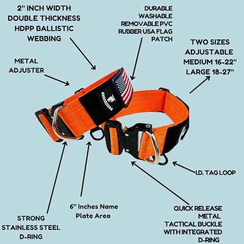 2" Wide Tactical Dog Collar Quick Release Metal Buckle D-Ring M-L-XL Dogs