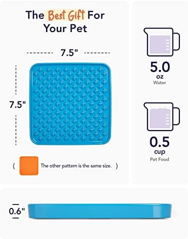 LE TAUCI PET Slow Feeder Dog Bowl, 7.5 Inch Lick Mat for Medium and Large Breed, Anxiety Relief Licking Mat, Puzzle Feeder for Peanut Butter, Treats, Pet Enrichment Toys, Set of 2, Blue and Orange