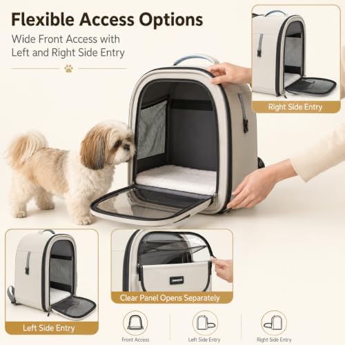 Cat Backpack Carrier,Clear Large Front Window,Pet Carrier Backpack for Cats & Small Dogs Up to 15 lbs,Breathable Side Mesh, Front & Side Access, Foldable for Travel Hiking, Vet Visits & Car Rides