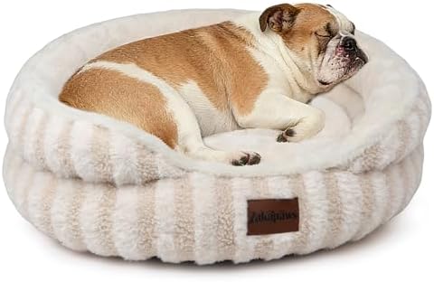 Washable Round Cat Bed Puppy Bed, Soft Corduroy Fleece Pet Bed