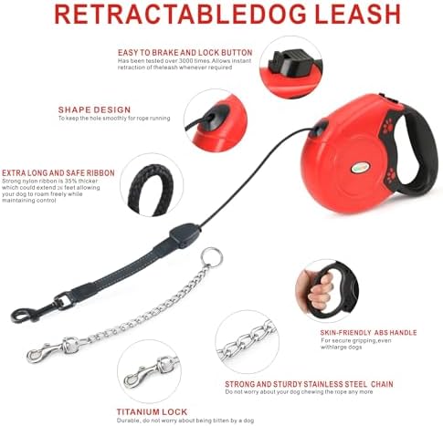 Idepet Heavy Duty Retractable Dog Leash Steel Chain 16ft Pet Leashes