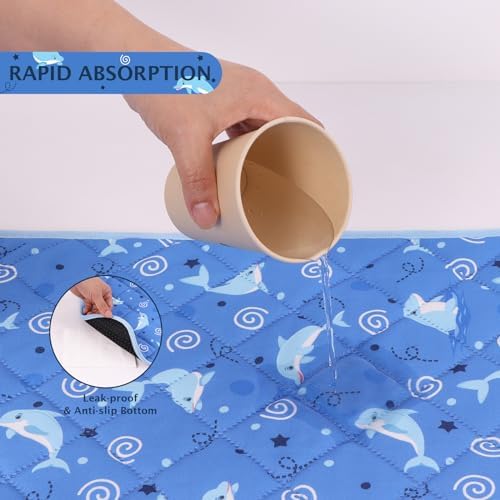 IEUUMLER Washable Pee Pads for Dogs, 2 Pack Non-Slip & Waterproof Pack Whelping Pad, Reusable Washable Puppy Potty Training Pad with Fast Absorbent for Playpen EU007 (Dolphin, 30"X20"-2pcs)