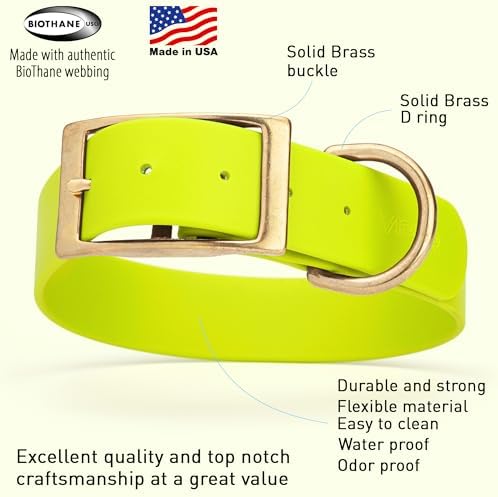 Viper Biothane Heavy Duty Waterproof Dog Collar Strong Coated Nylon Webbing w/Solid Brass Hardware Odor-Proof Easy to Clean High Performance Fits Small Medium or Large Dogs, Safety Yellow