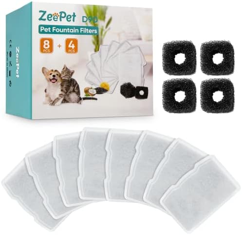 cat water fountain filter Replacements for 120oz/3.5L Stainless Steel D90 Pet Water Fountain,(Pump filter x4, Carbon Resin Filters x8)