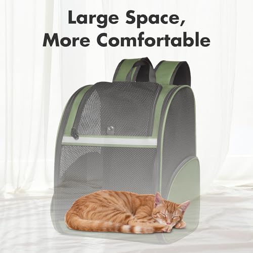 Pet Backpack Carrier, Large Cat Carrier Backpack Up to 20 Lbs with Breathable Mesh, for Medium Large Cats or Small Dogs, Travel Hiking Camping Backpack (DarkGreen-XL)