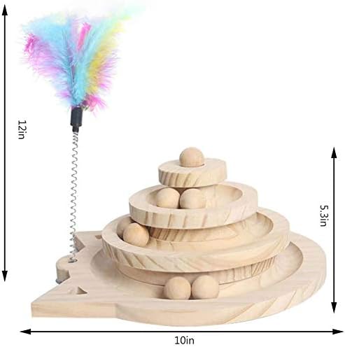Wooden Cat Toy, 3-Layer Cat Turntable with Cat Toy Feather Stick (10IN)
