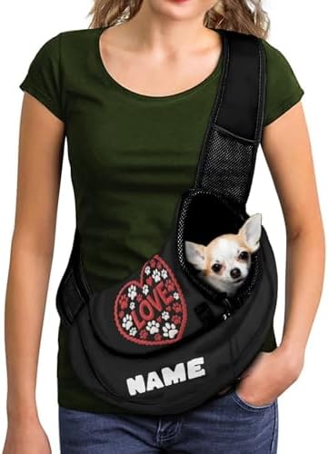 COEQINE Custome Black Red Heart Dog Paw with Name Dog Sling Bag