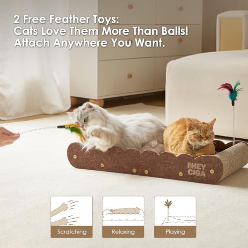 EHEYCIGA 26'' Large Cardboard Cat Scratcher Bed with 2 Cat Teaser Toy