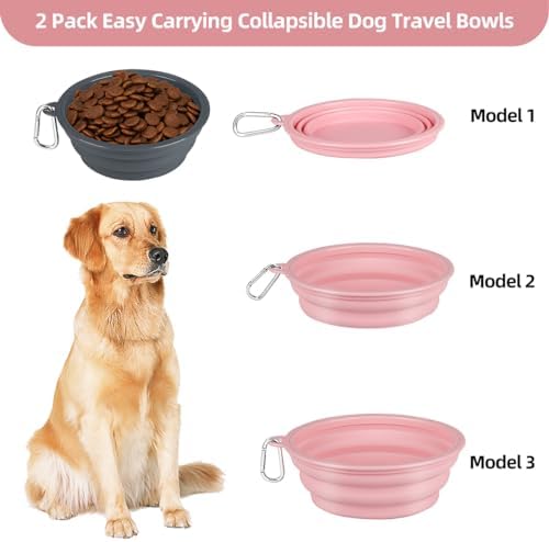 Kytely Collapsible Dog Bowls X-Large (1500ml), 2 Pack Foldable Travel Bowls, Portable Dog Water Food Bowl with Clasp, Pet Feeding Cup Dish for Traveling, Walking, Hiking (Pink+Grey)