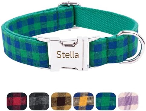 Comfortable Durable Customizable Dog Collar Engraved Name (E Blue/Green)