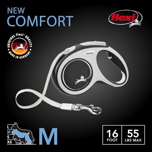 FLEXI® Comfort Tape Retractable Dog Leash, Medium, 16 ft - Grey/Black