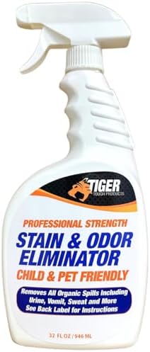 Tiger Tough Products Pet Stain and Odor Remover - Enzyme Cleaner for Home & Professional Use, Stain Dissolver for Carpet, Upholstery, & More - Dog & Cat Urine, Feces, Vomit Eliminator, 32 Ounce Spray