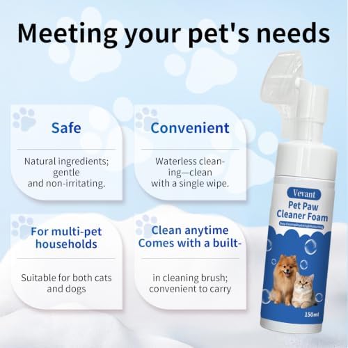Cat & Dog Paw Cleaner, Clean Paw, No Rinse Foam Cleaner with Brush, 5 fl oz