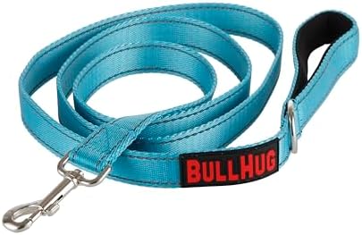 BULLHUG 6 FT Bulldog Leash with Padded Handle. Perfect for Bulldogs, French Bulldogs, Pugs & All Breeds. Leashes for Walking, Training Lead for Bulldogs (Reflective Stitching, Blue)
