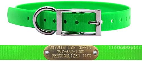 Waterproof D-Ring Dog Collar w Custom Name Tag 3/4x15, Lime Green