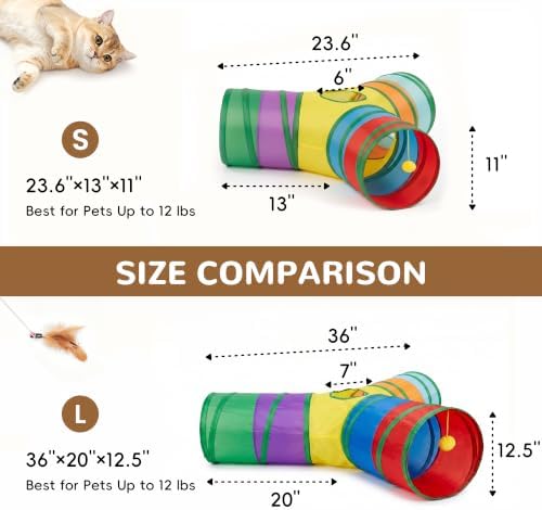 Tempcore Cat Tunnel, 3-Way Collapsible Toy, Large Size Rainbow