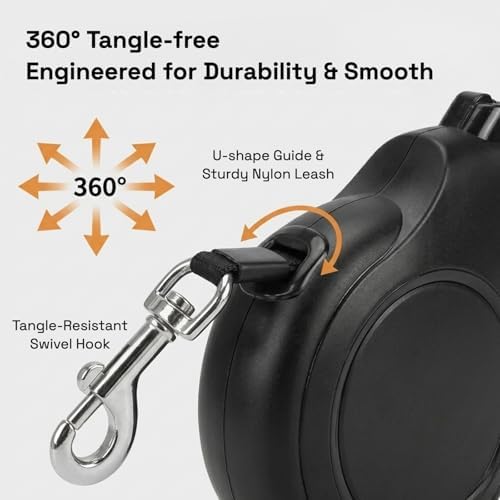 16ft Retractable Dog Leash for Medium Dogs up to 66 lbs, Black