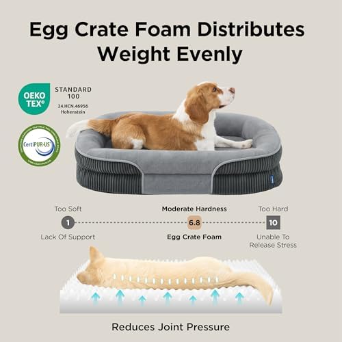 Bedsure LPlus 360°Oval Bolster Orthopedic Dog Beds Large Sized Dog,38" Grey