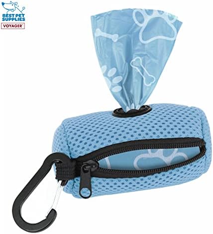 Best Pet Supplies Dog Poop Bag Holder Leash Attachment with Reusable Dispenser for Travel, Walking, Park, and Outdoor Use, Durable with Clip-On - Baby Blue, Mesh Dispenser w/15 Bags