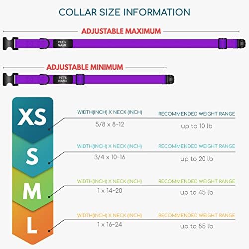Improved - Personalized Dog Collars w/Engraved Metal ID Nameplate for Name & 3 Lines Text - Custom 20 Icons, 4 Adjustable Sizes, 10 Fonts - Dog Collar for Large Dogs, Dog ID Tag Personalized - Purple
