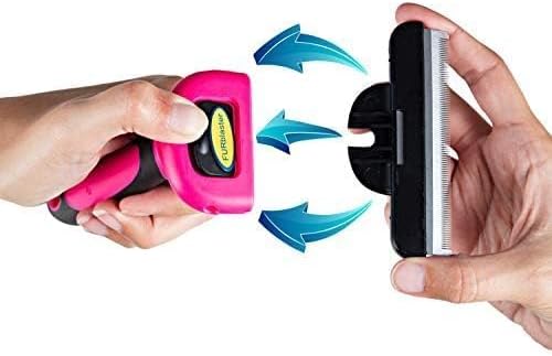 DakPets Stainless Steel Pet Deshedding Tool - Grooming Brush for Cats and Dogs, Removes Trapped Hair, Reduces Shedding by Up to 95%, All Hair Types, Includes Protective Blade Cover, Pink, 4 inches