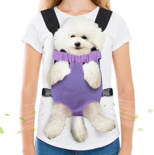 Pet Carrier Backpack, Hands-Free Adjustable Dog Front Carrier Legs Out & Easy-Fit Dog Backpack Carrier for Hiking Camping Traveling Cycling for Small Dogs and Rabbits (Medium, Purple)