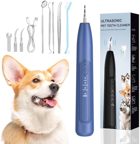 Ultrasonic Dog Plaque Remover Tool, 3 Modes Plaque and Tartar Remover for Dogs, Low Noise Sonic Dog Tartar Remover Dogs Plaque Remover with Toothbrush 2 Cleaning Head for Pet Dental Care