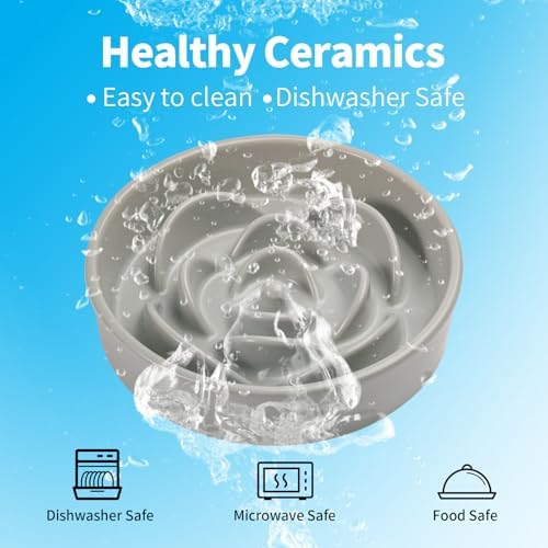 Grey Ceramic Slow Feeder Dog Bowl for Small and Medium Breeds,6.1 in Slow Feeding Bowl,Puzzle Cat Dog Food Bowl for Fast Eater,Maze Dish Puzzle Bowl for Small Dogs and Cats
