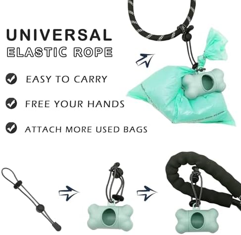 Dog Poop Pickup Bags Holder Dispenser with 1 Roll Random Color Leak-proof Scented Doggy Waste Bags and Carabiner with Safety Lock Plus Hook and Loop Fastener Never Loose on Leash Lead Again (Blue)