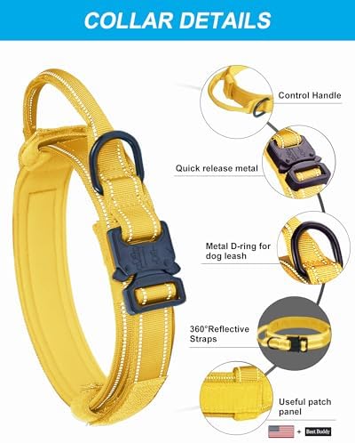 AUBELL Reflective Tactical Heavy Duty Dog Collar with Handle,Yellow M