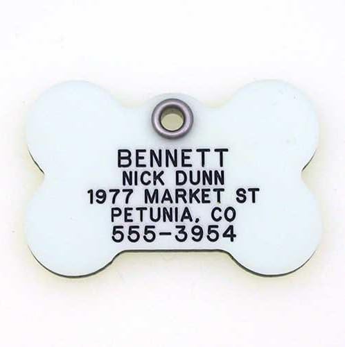 LuckyPet Glow in The Dark Dog ID Tag - Durable Custom Tags for Pets - Silent Personalized Pet Identification - Easy to Read Engraving - Large, Bone