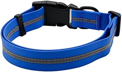 Nimble Reflective Waterproof Dog Collar Adjustable Odor Resistant Easy Clean Pet Collar for Small Medium Large Dogs Night Walking Outdoor Rainy Use (Medium (11.81”-18.5”inches), Blue)