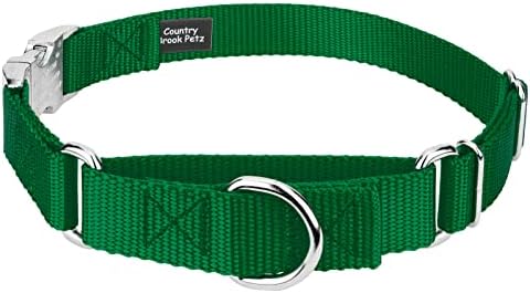 Country Brook Petz - Martingale Dog Collar - Heavy Duty Nylon Adjustable Martingale Dog Collar with Metal Buckle for Small Medium Large Breeds 30+ Color Options (5/8 Inch Extra Small, Christmas Green)