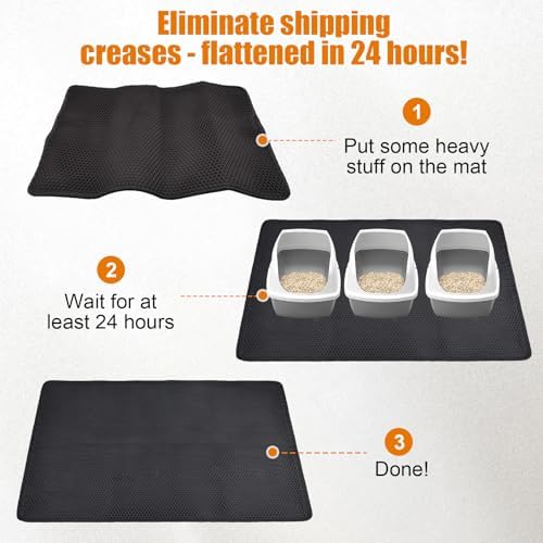 Cat Litter Mat - Extra Large XL 45"x32" Cat Litter Trapping Mat,Honeycomb Double Layer Traps Litter,Washable & Urine Proof,Non-Toxic,Soft EVA Litter Box Mat for Multi-Cat Homes(Black)