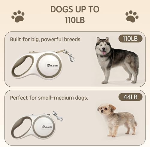 OUTnWILD Retractable Dog Leash, 16 ft Heavy Duty Dog Leash for Large Breeds/Pets Up to 110 lbs, 360° Tangle Free Design with One Touch Quick-Lock Braking System & Anti-Slip Handle. Khaki, L