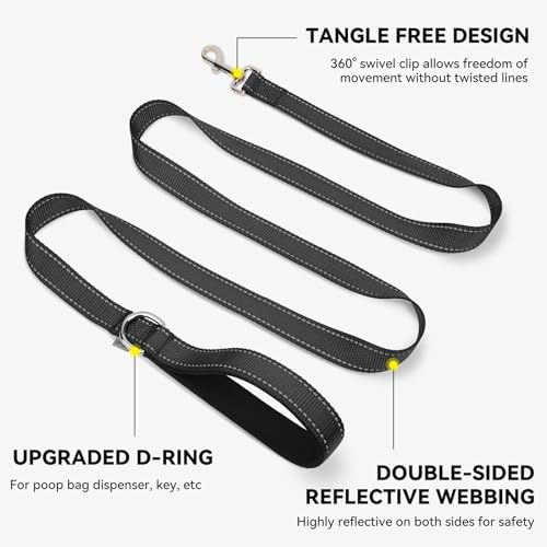 Joytale Reflective Dog Leash for Medium & Large Dogs, 6 FT x 1", Black