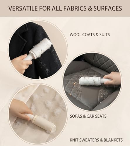 Reusable Lint Rollers 2 Pack with Cover for Clothes, Cream
