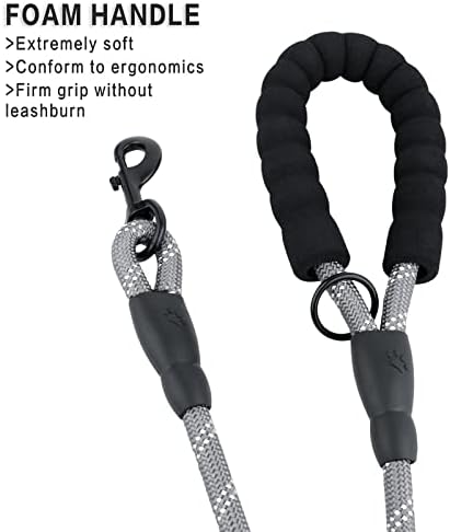Plutus Pet Rope Dog Leash 6ft Long, Heavy Duty,Reflective Double Handle Leash for Safety Training, for Medium Large Dogs, Dual Handle Leads(Gray)