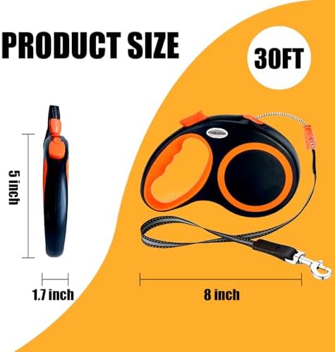Retractable Dog Leash Automatic Telescopic Tractor Dog Tape, 30 FT Dog Walking Leash for Medium Large Dogs up to 77 lbs with Non-Slip Handle,Night Reflection,Heavy Duty No Tangle